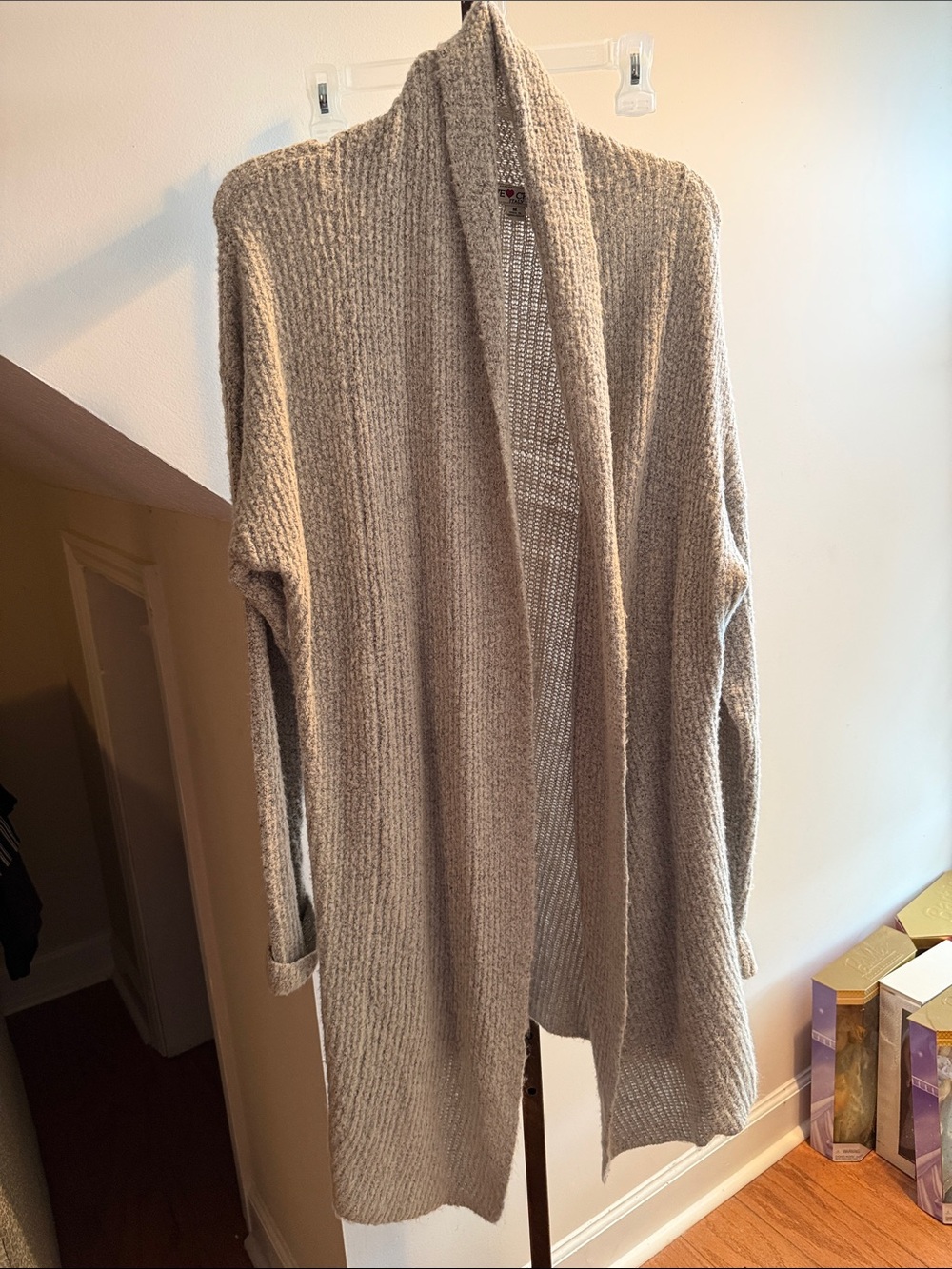 Neutral Knit Open-Front Cardigan Sweater - Soft Beige